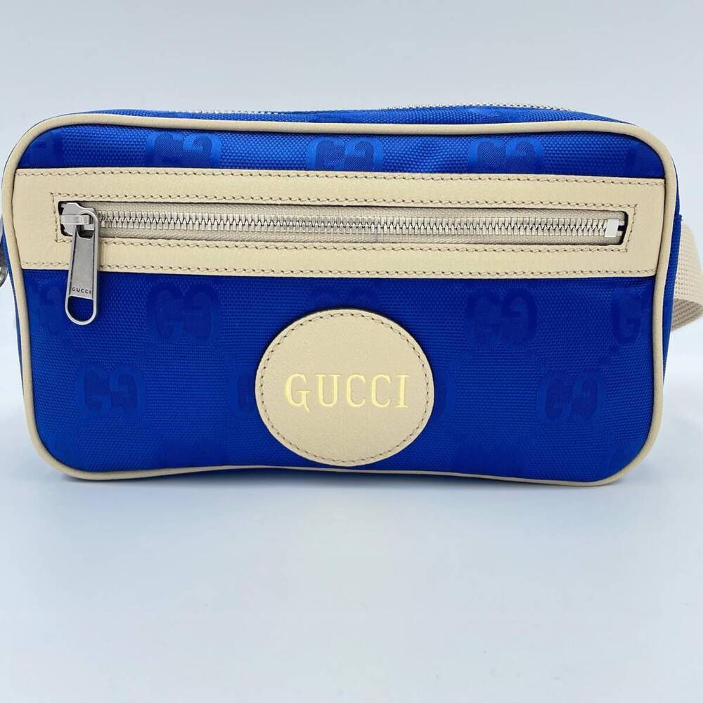 GUCCI Beige the Grid Blue GG Waist Bag Body